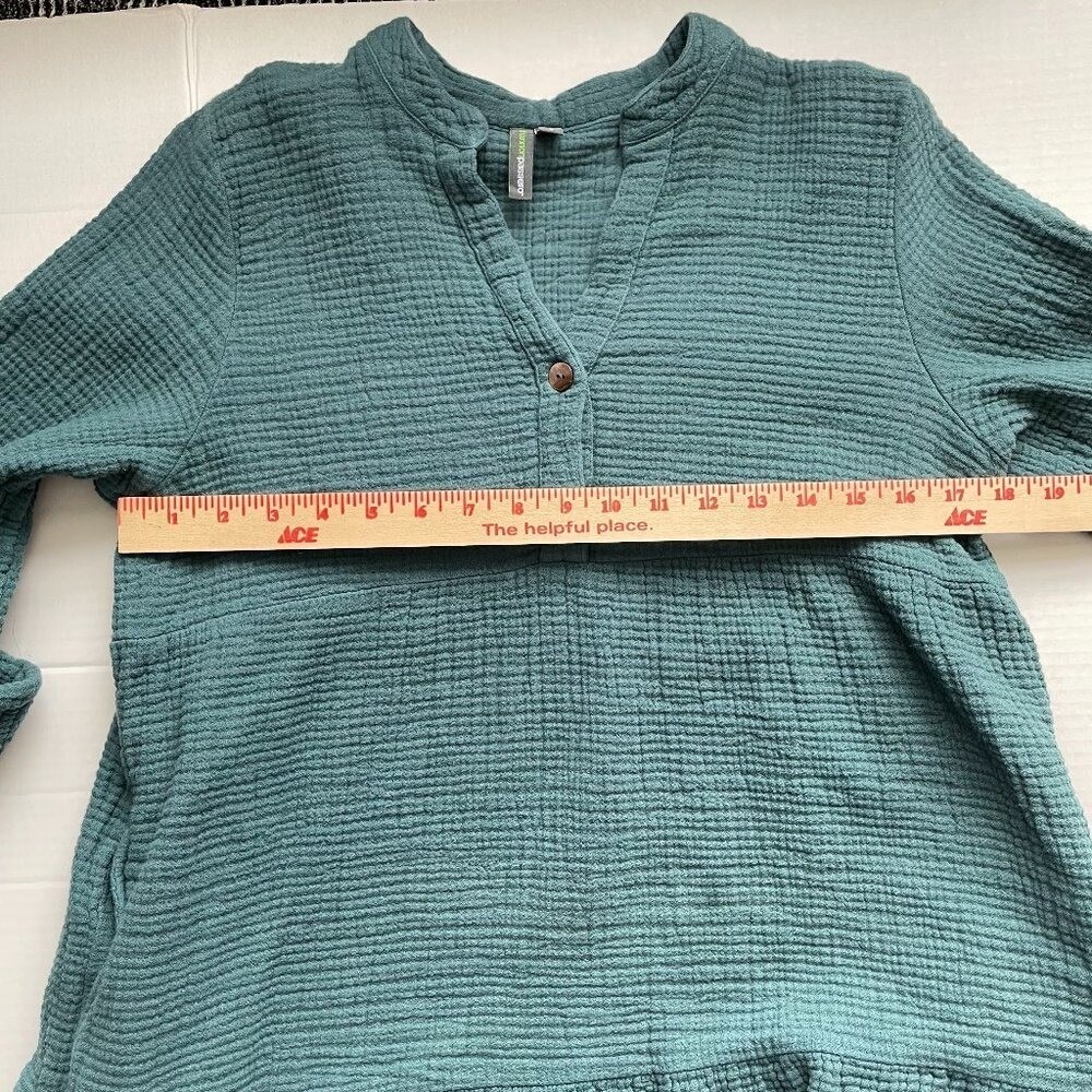 Shannon Passero GreenTextured Cotton Dress S Crinkle Gauze Lagenlook Pockets - Picture 7 of 8